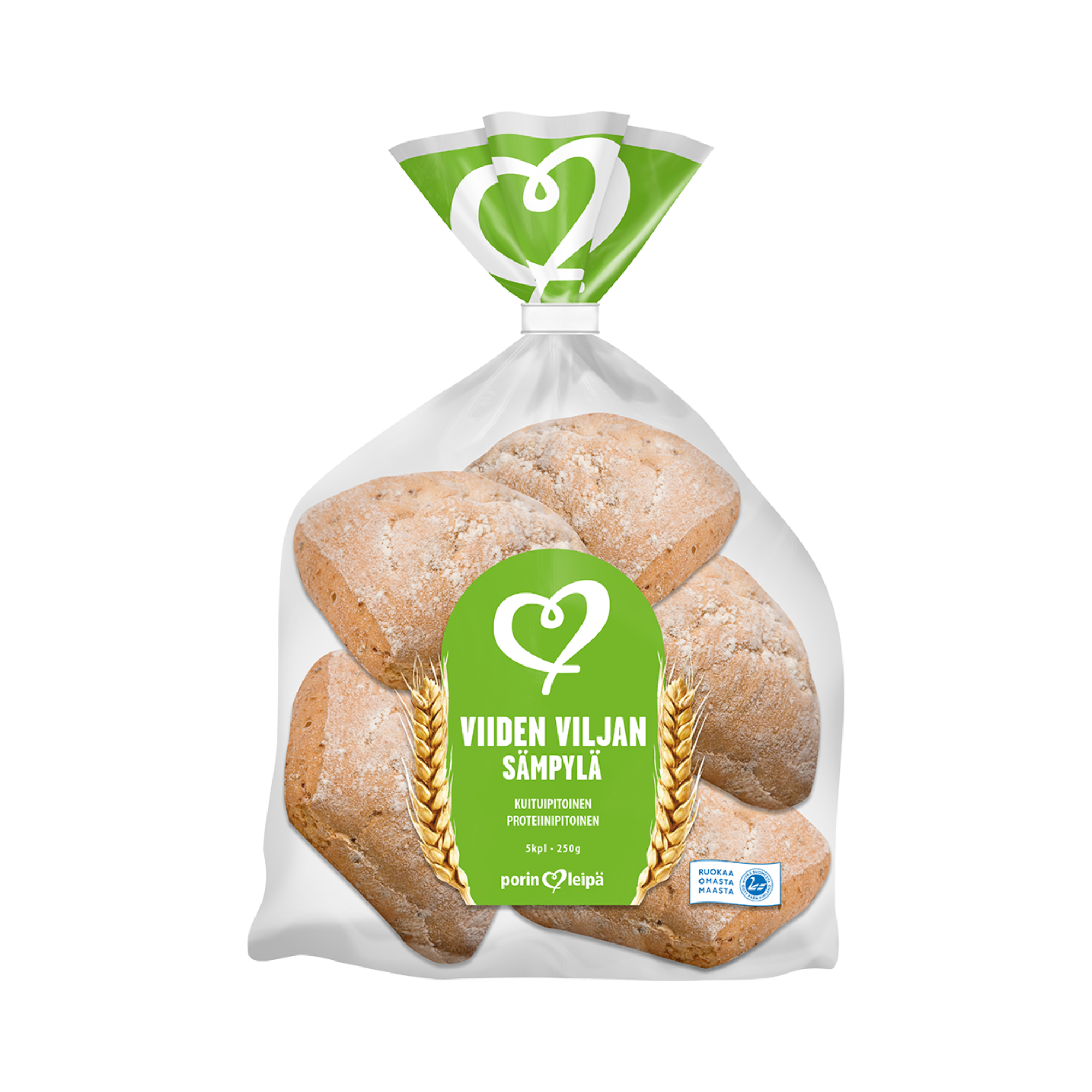 Viiden viljan sämpylä 5kpl/pss, 250 g, Porin Leipä